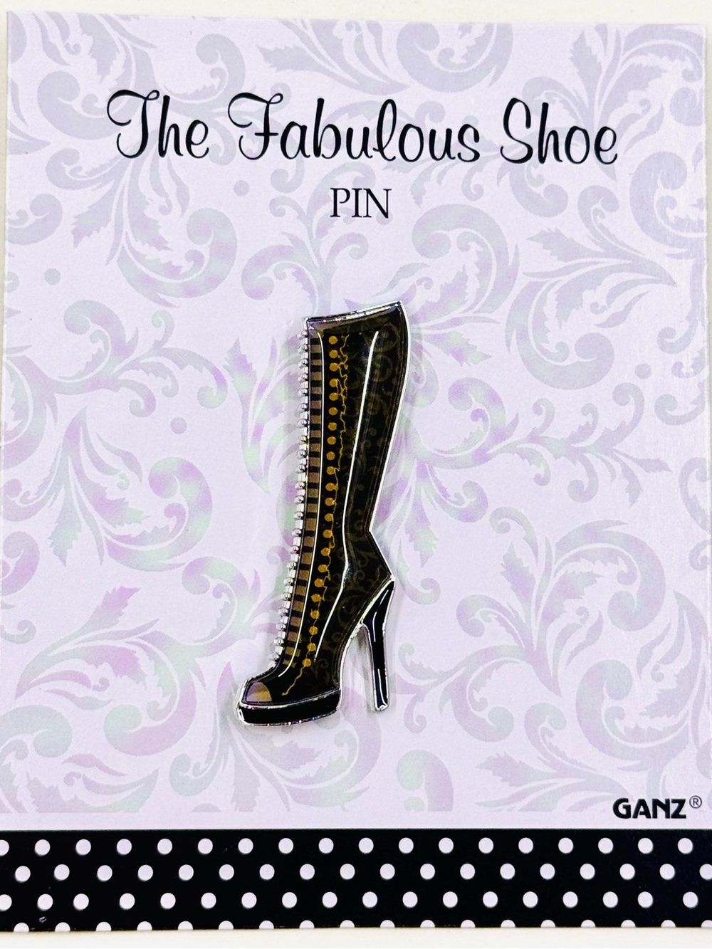 GANZ Black and Gold Knee-High Stiletto High Heel Boot Pin NEW